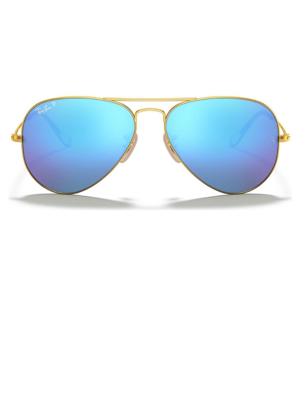 Ray-Ban Gold Frame Aviator Sunglasses with Blue Mirror Lenses- polarized